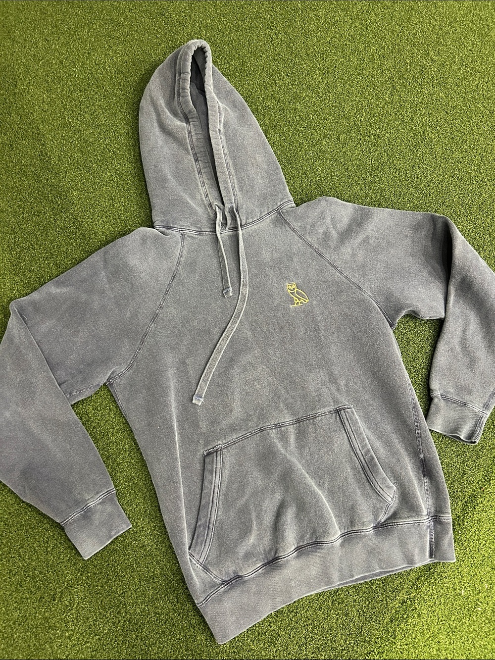 OVO Blue Washed Hoodie with Small OVO Chest Logo